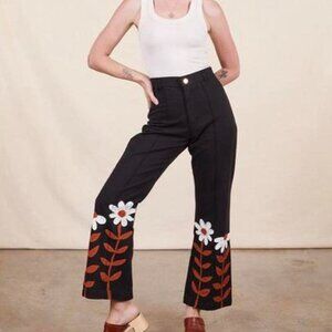 Big Bud Press Western Pants - Paintstamp Lazy Daisy Black & Cream - Size XXS